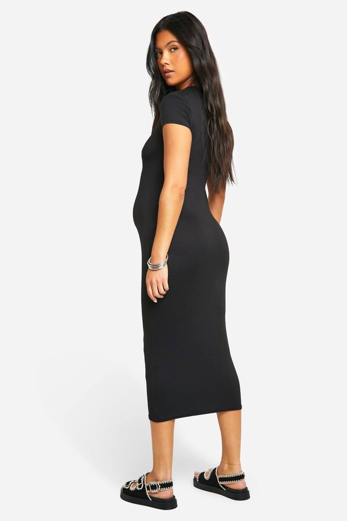 boohoo Dames Maternity Super Soft Short Sleeve Midaxi Dress | Black | Maat: 12