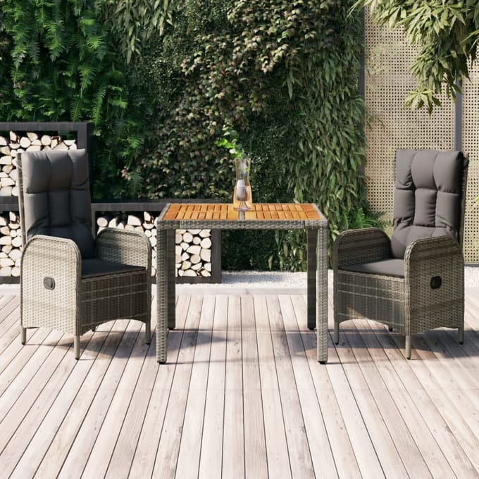 vidaXL - 3-delige - Tuinset - met - kussens - poly - rattan - grijs