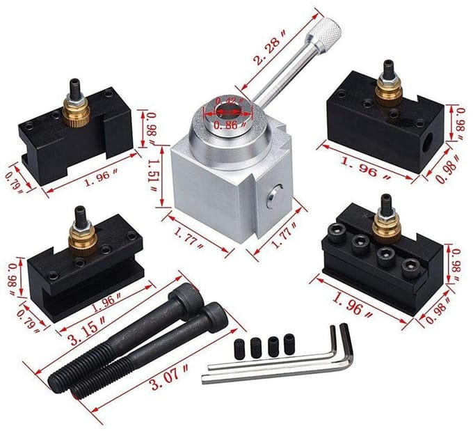 Dailygoods - Quick Change Tool - Interchangeable Tool Holder - Multifunctioneel - Zwart - Voor Mini Lathes - Tool en Houder - Geschikt voor Metaalbewe...