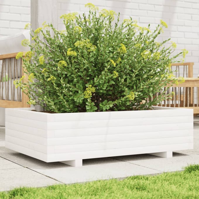 vidaXL - Plantenbak - 90x60x26,5 - cm - massief - grenenhout - wit