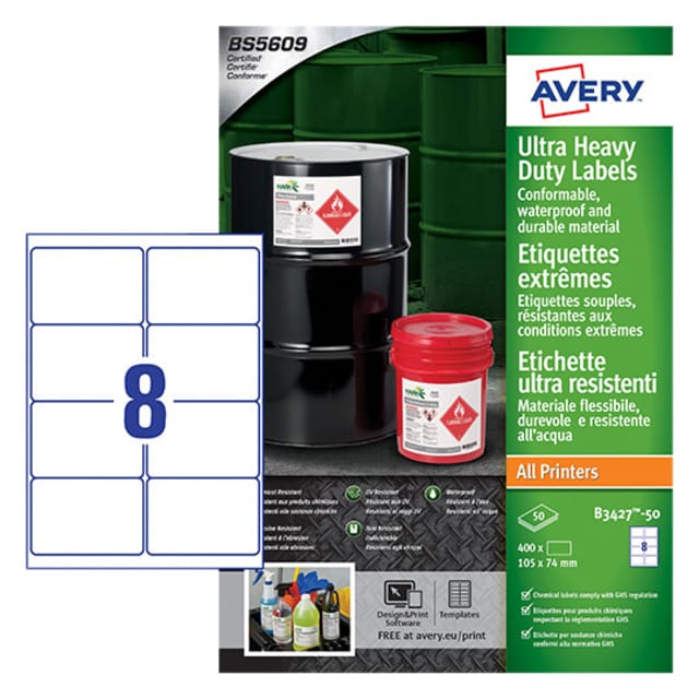 Etiket Avery B3427-50 105x74mm polyethyleen wit 400 stuks