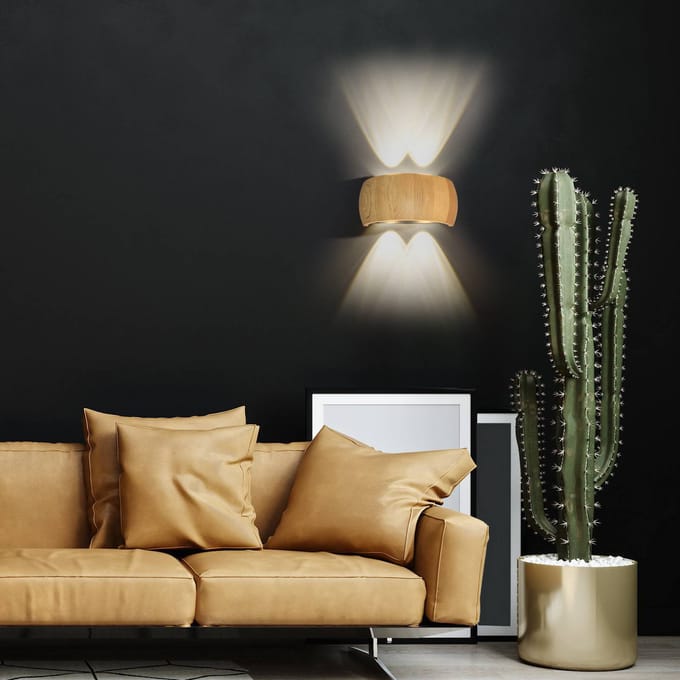 FISCHER & HONSEL LED wandlamp Shine-Wood, breedte 20 cm, eiken/zwart 4-lamps.