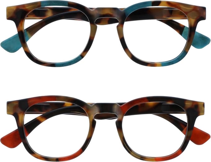 2 Stuks Dames Leesbril +3.00 - Schildpad, Turquoise & Rood - Comfortabele Pasvorm
