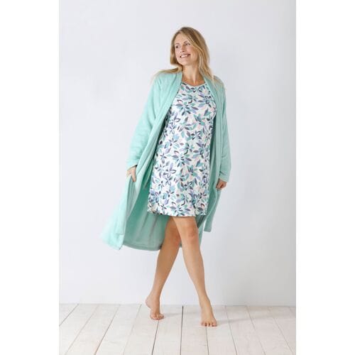 Hajo Zachte turquoise velours fleece dames badjas Blauw vrouw 40/42