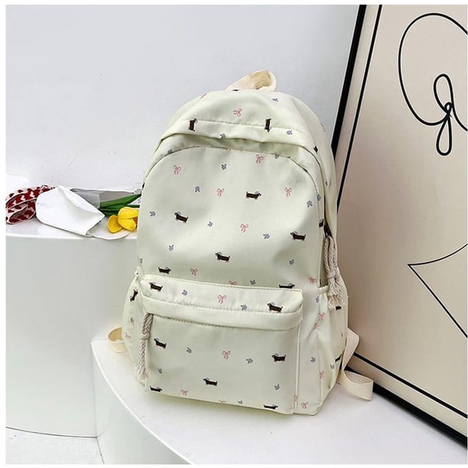 Japans Schattig Bloemen Blauwe Hoed Teckel Tas Middelbare School Studenten Rugzak . gray
