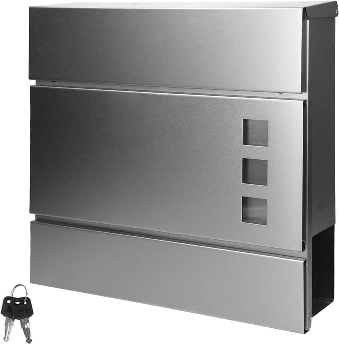 Moderne brievenbus - Wandmodel postbak - Veilig post ontvangen - Geïntegreerd krantenvak - 37 x 10.5 x 36.5 cm - Zilver