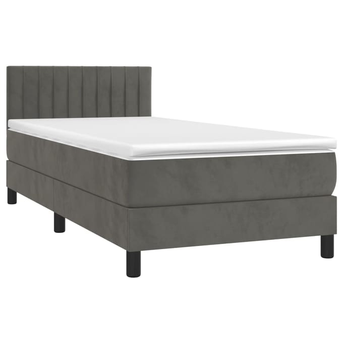 vidaXL - Boxspring - met - matras - en - LED - fluweel - donkergrijs - 90x190 - cm