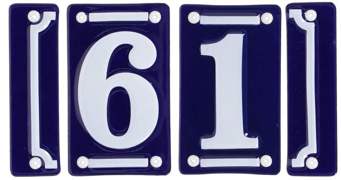 Best for Boots huisnummer 61 met sierrand - Oudhollands - emaille - blauw/wit