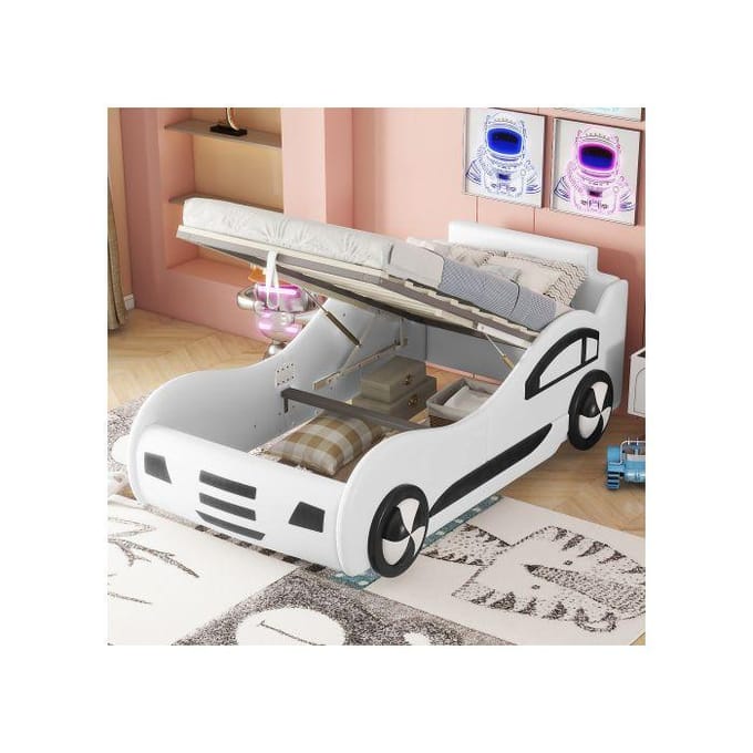 Kinderbed - MUVOE - 90 x 200 cm - Wit - Met opbergruimte - Auto Design wit