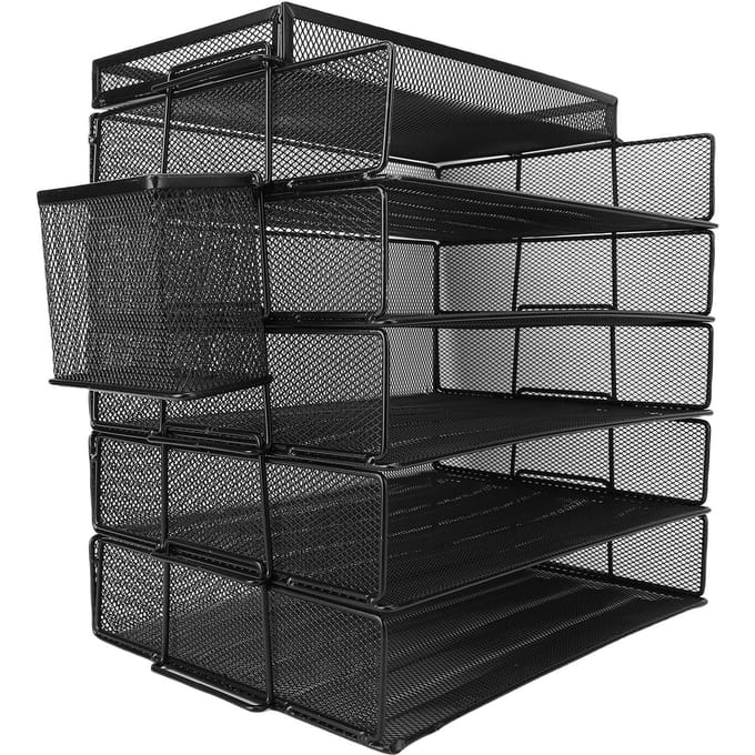 5 Lade Papier Organizer 5 Laags Briefopslag Mesh Bureau Documentensorteerder met Bovenbak Pennenhouder voor gray