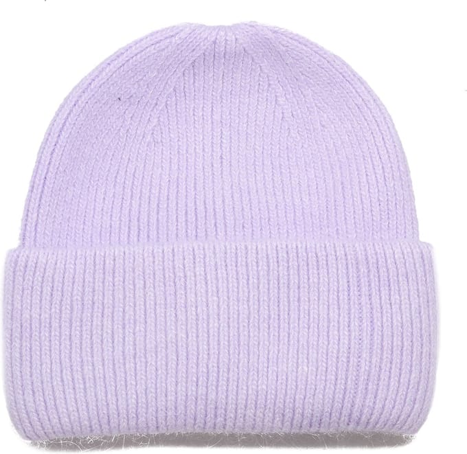 Lila wollen damesmuts - brede omgeslagen rand - wolmix beanie - one size - STUDIO Ivana
