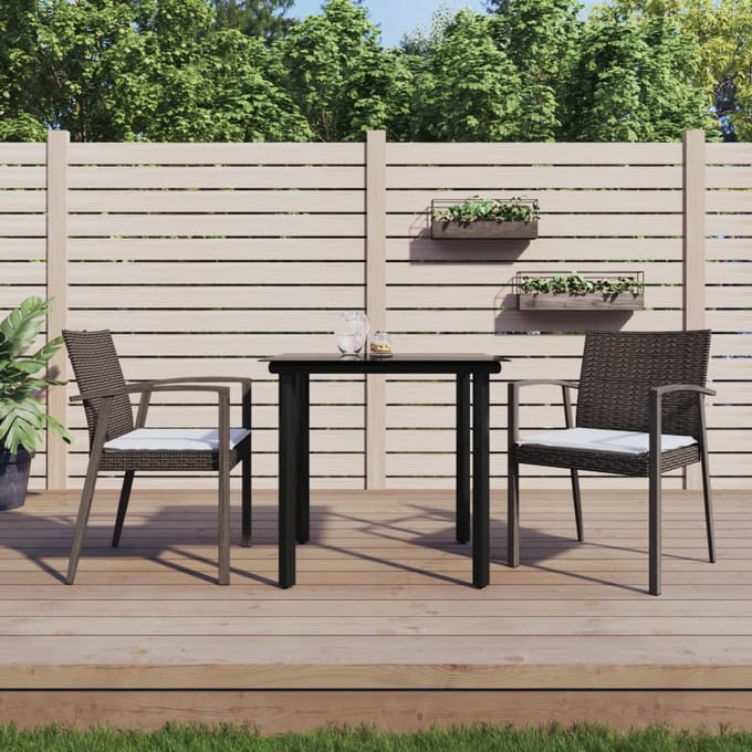 vidaXL - 3-delige - Tuinset - met - kussens - poly - rattan - en - staal