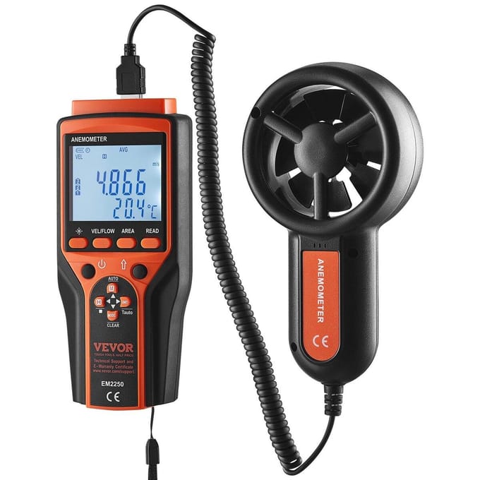 Gesplitste Handheld Anemometer, 14℉-140℉, Digitale Windsnelheid CFM Meter Indicator met LED Achtergrondverlicht Scherm, Meet Windsnelheid Windtemperatuur Luchtstroom