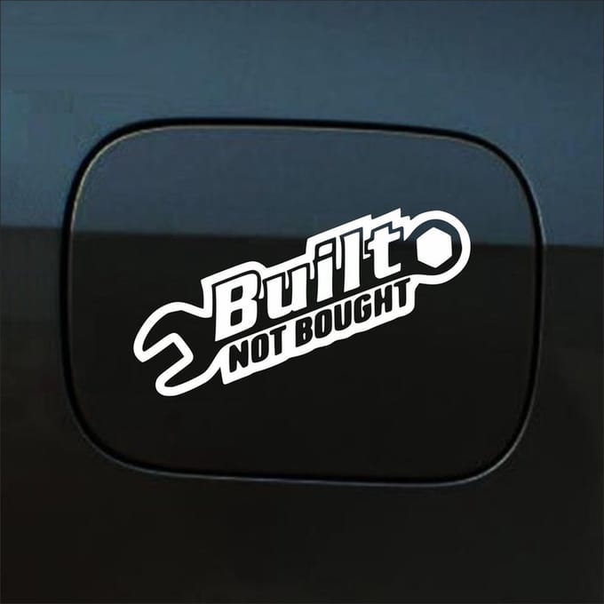 Bumpersticker - Built Not Bought - 8 X 20 - Wit