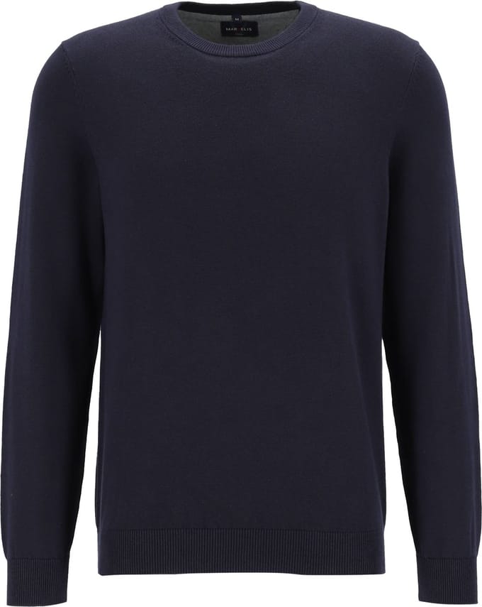 MARVELIS modern fit trui katoen - O-hals - marine blauw
