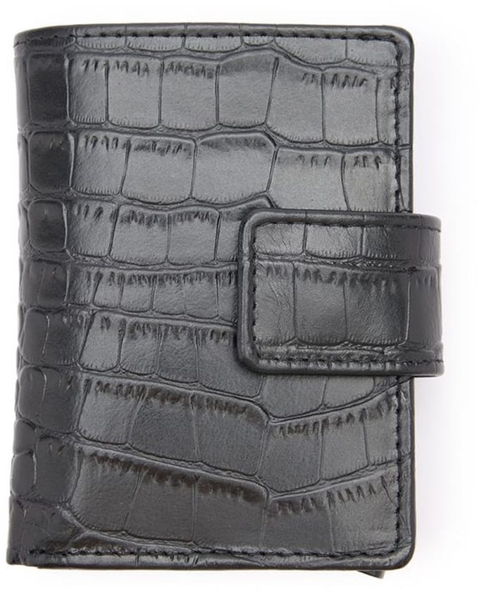 Manfield - Unisex - Zwarte leren croco pasjeshouder - Maat 1