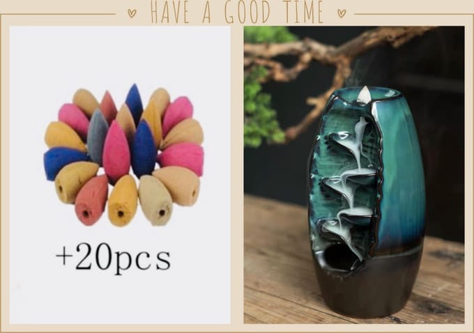 Backflow wierook brander / houder waterval Donker turquoise & Bruin keramiek