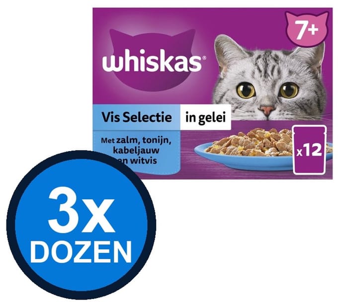 3x Whiskas - 7+ Senior Vis Selectie in Gelei Multipack - Kattenvoer Natvoer - 12x85g