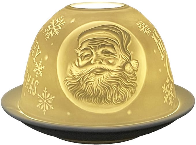 Clayre & Eef Waxinelichthouder Ø 12x8 cm Wit Porselein Kerstman