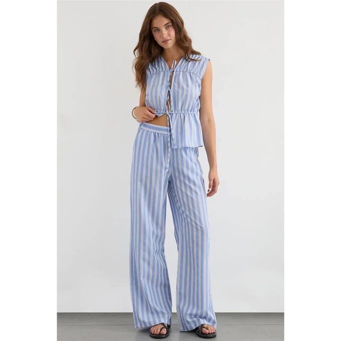 Brede Gestreepte Broek met Elastische Taille