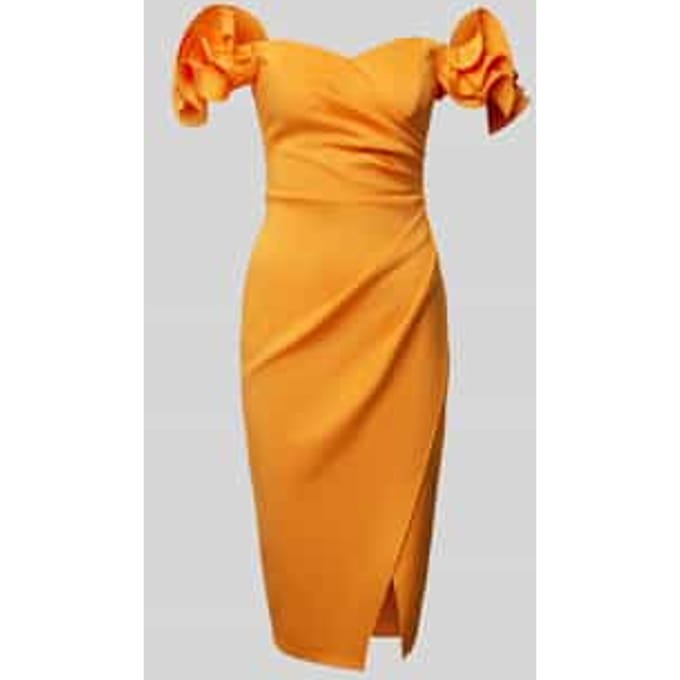 Knielange cocktailjurk in wikkellook