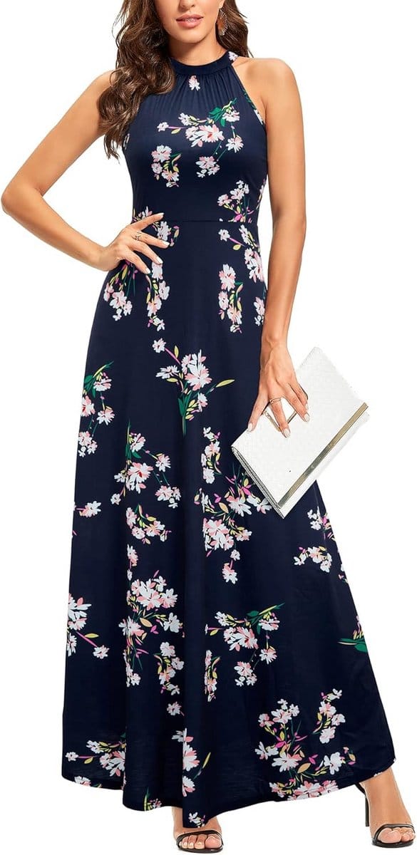 Maxi-jurk Dames - Bloemenjurk Halterhals voor Zomerfeest en Bruiloft