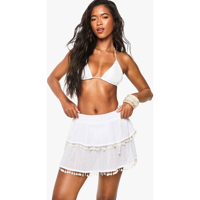 boohoo Dames Strand Rara Rok Met Schelpen Versiering | Wit | Maat: Medium