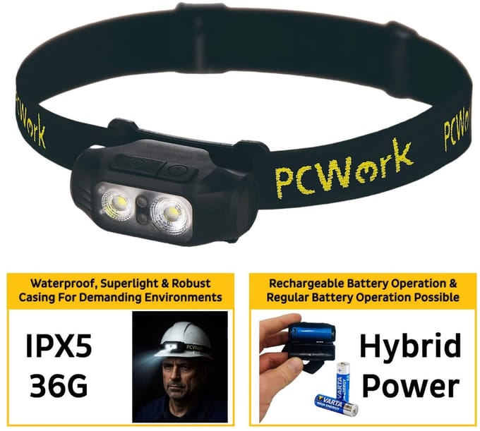 PCW12A LED Hoofdlamp Hybride Oplaadbaar 200 Lumen USB C IPX5