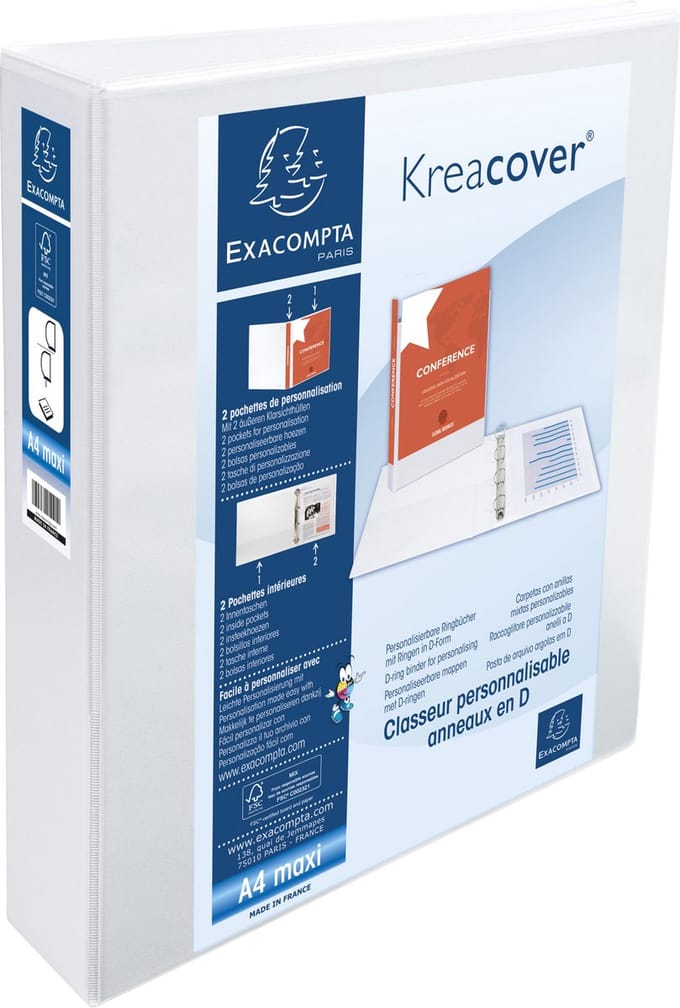 Exacompta 10x Kreacover Ringband PP personaliseerbaar - 2 vakken - 2D-ringen 50mm - A4 maxi - Wit - 51924E