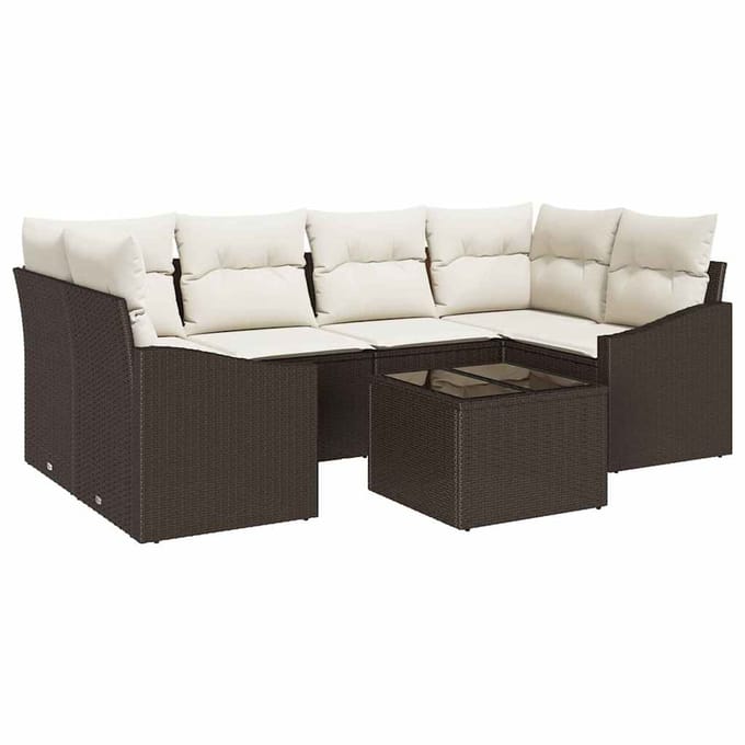 vidaXL Bankstel 7 st Bruin en Crème poly rattan