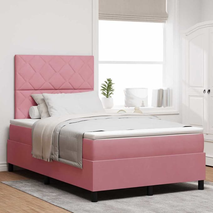 vidaXL - Boxspring - bed - met - matras - Roze - 120 - x - 190 - cm - Fluweel