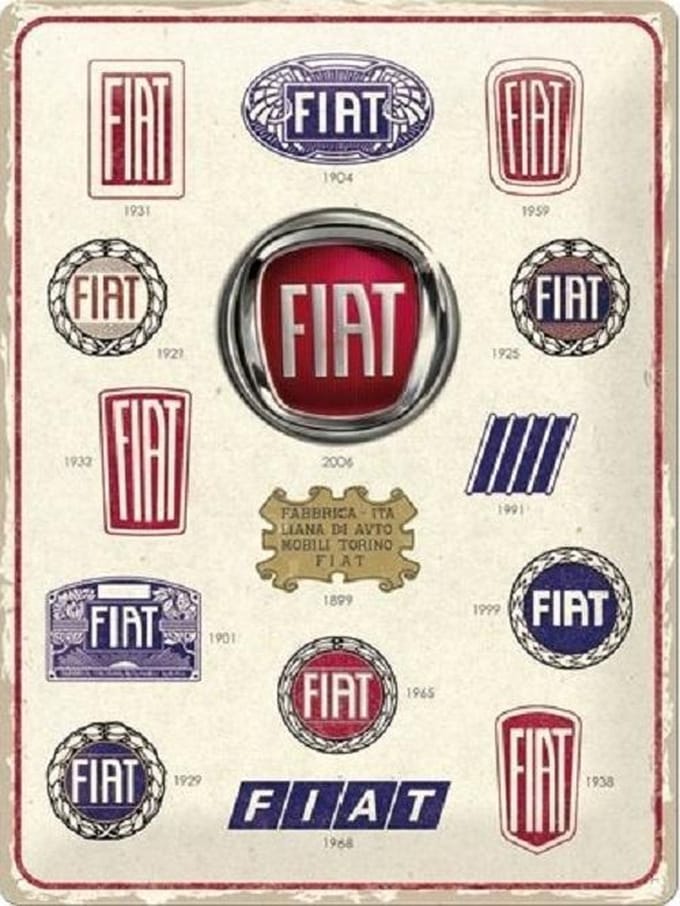 Fiat - Logo Evolution. Metalen wandbord in reliëf 30 x 40 cm