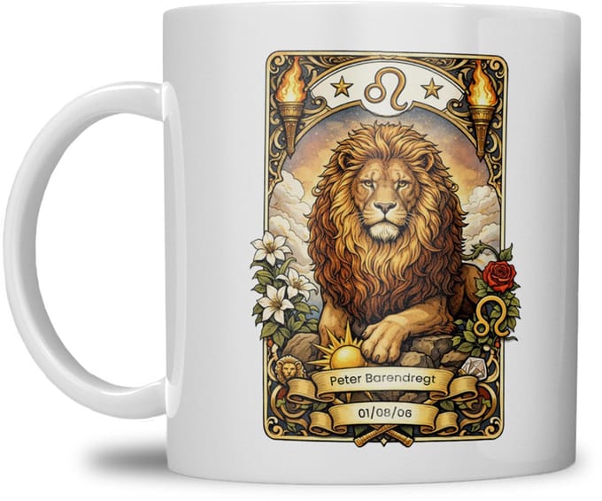 Sterrenbeeld mok - Leeuw - Wit - Tarot mok - Gepersonaliseerd met naam en datum