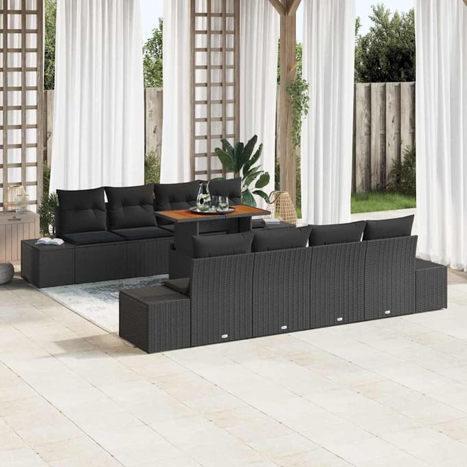 vidaXL - Tuinbank - Set - 9 - st - Zwart - poly - rattan