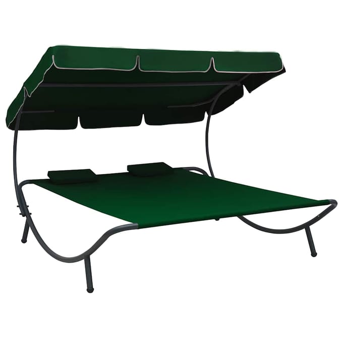 vidaXL - Loungebed - met - luifel - en - kussens - groen