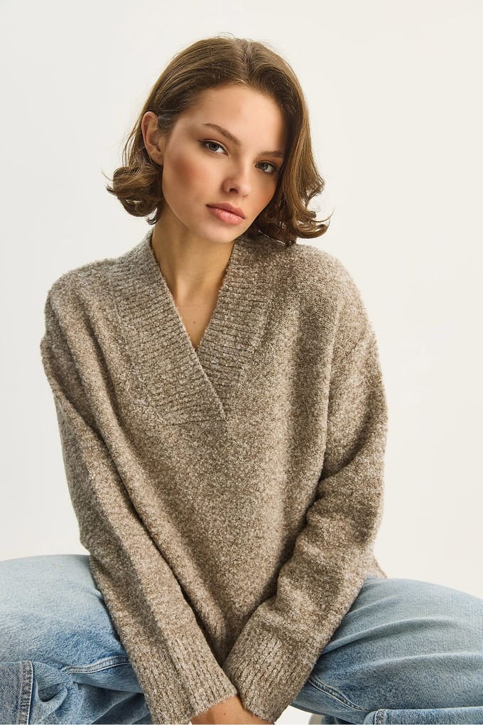 V-hals lange mouw gebreide trui