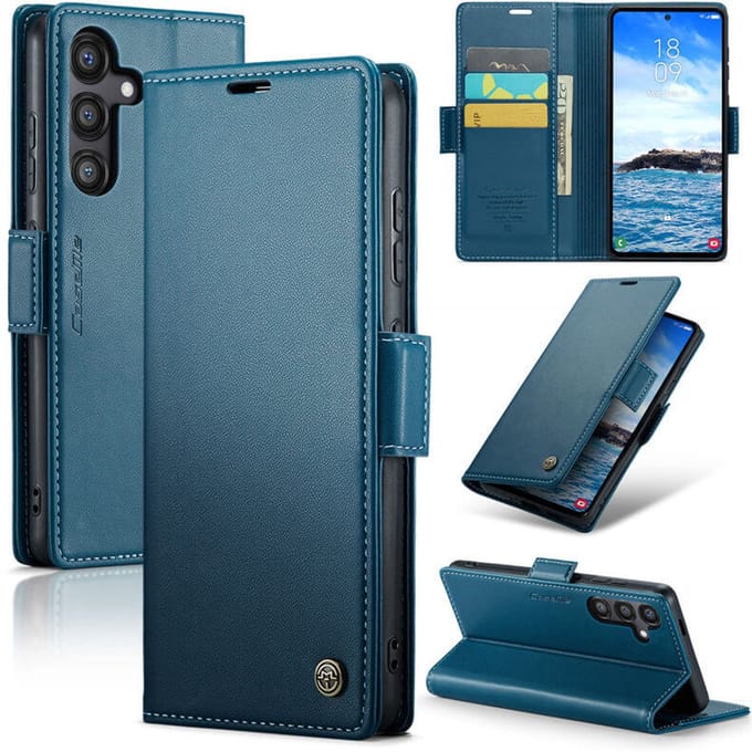 CaseMe Wallet Case met RFID Bescherming en Magneetsluiting voor Galaxy S24 FE _ Blauw
