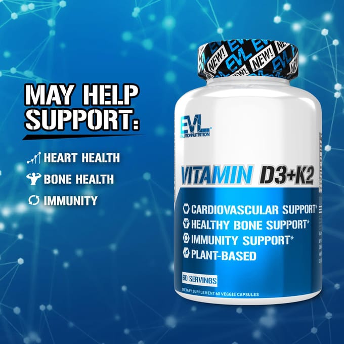 EVLution Nutrition, Vitamine D3 + K2, 60 Plantaardige Capsules