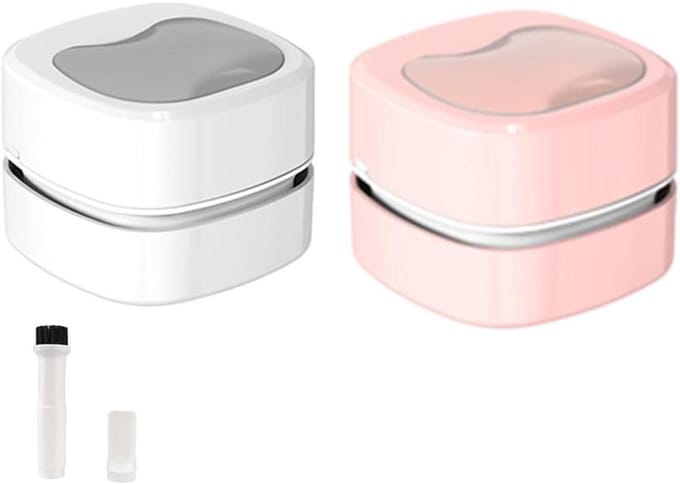 Desktop Stofzuiger - Mini Cleaner - Bureau Opruimen - Draadloos Oplaadbaar - 2 Stuks - Wit Roze