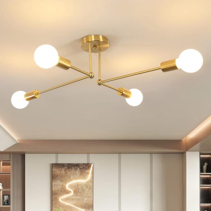 Haobosic Multi-arm Plafond - Plafondlamp - 4 armen goud - E27 fittingen - Industriële stijl