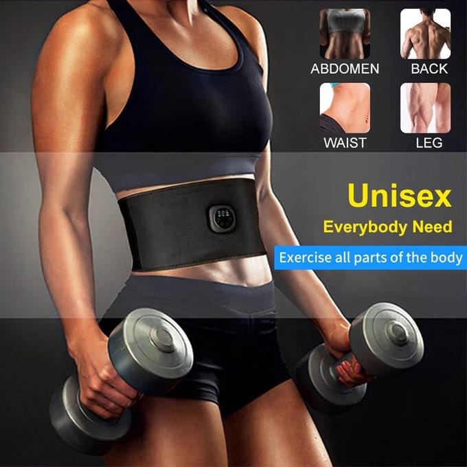 Intelligente unisex USB oplaadbare EMS fitnesstrainer riem LED-display elektrische spier zwart
