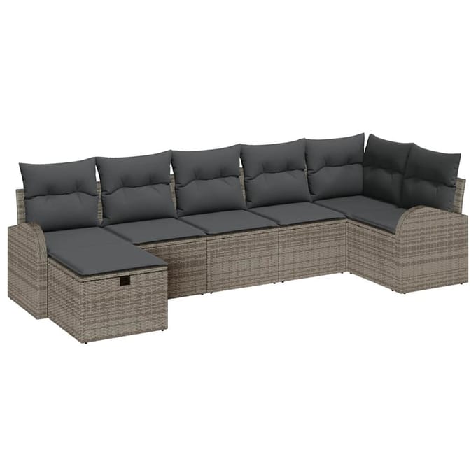 vidaXL - Bankstel - 7 - st - Grijs - poly - rattan