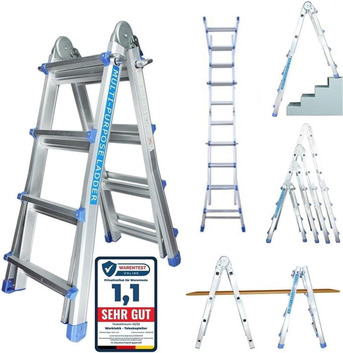 Multifunctionele Telescopische Ladder Aluminium 4-in-1 Trapladder en Steigerfunctie Inklapbaar