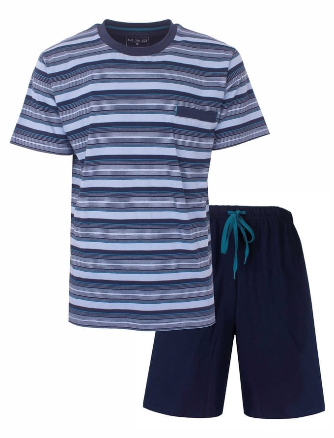 MEQ Heren Shortama - Korte Pyjama Set - Strepen - Blauw - Maat S