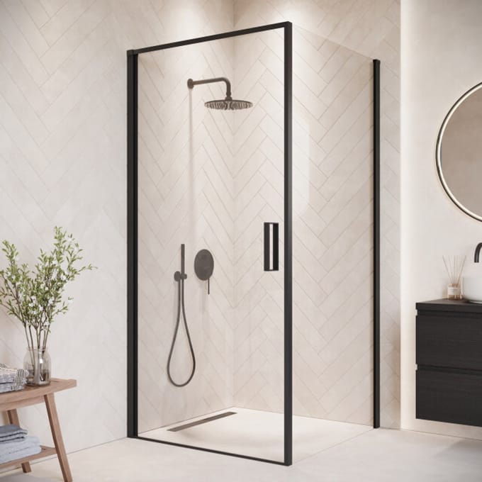 Badplaats Douchecabine Alava 90 x 90 x 190cm – Zwart – Douchewand met Draaideur