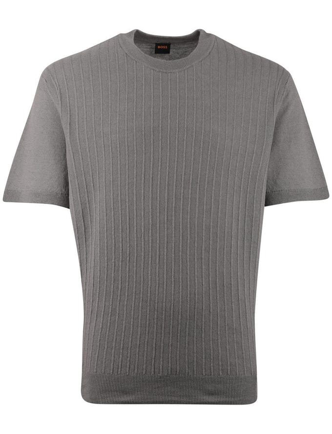T-shirt BOSS Orange grijs structuur strepen normale fit