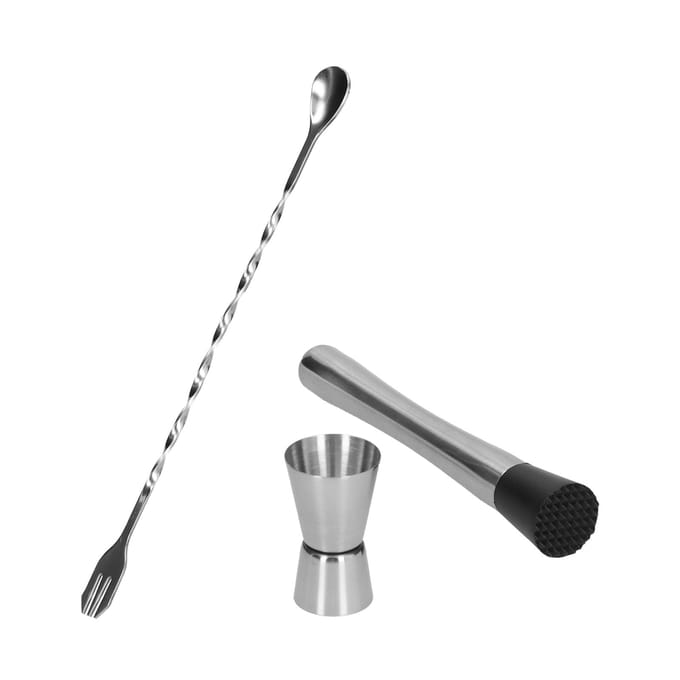 Roestvrijstalen Cocktail Jigger Muddler Roerlepel Set Bar Barman Accessoire L gray
