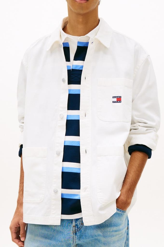 Tommy Hilfiger Tjm Essential Overshirt Ancient White Größe: L | Jacken Outlet | Herren | Weiß