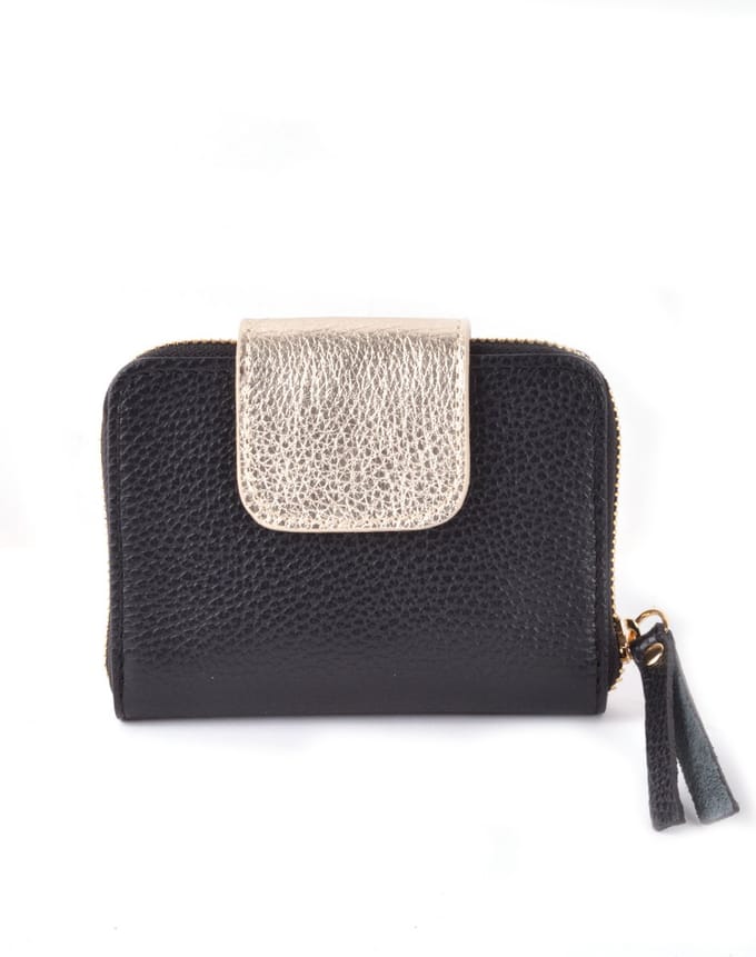 Giuliano two-tone portemonnee - Zwart Goud - Dames - Made in Italy