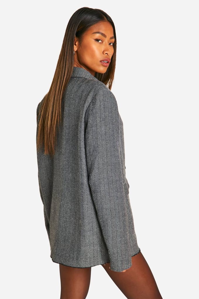boohoo Dames Visgraat Gefreesde Zoom Oversized Dubbelgeknoopt Blazer | Zwart | Maat: 42